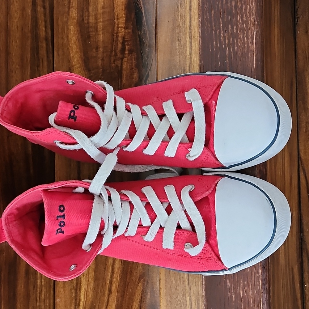 Red Polo Bear by Ralph Lauren canvas high tops size 6.5 Wmn